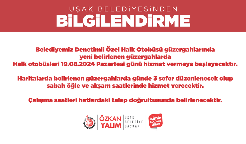 Uşak Özel Halk Otobüslerinde Yeni Güzergâhlar Belli Oldu