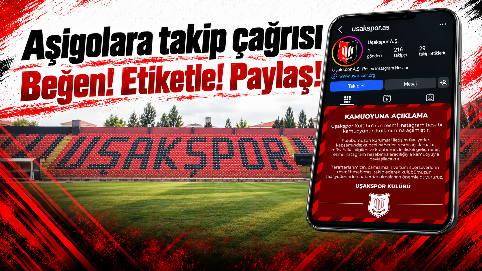 Uşakspor yeni resmi Instagram hesabını duyurdu: